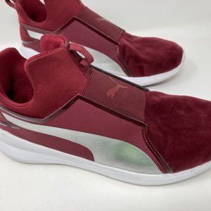 Puma Women's Maroon/Silver Slip-Ons Size 8.5